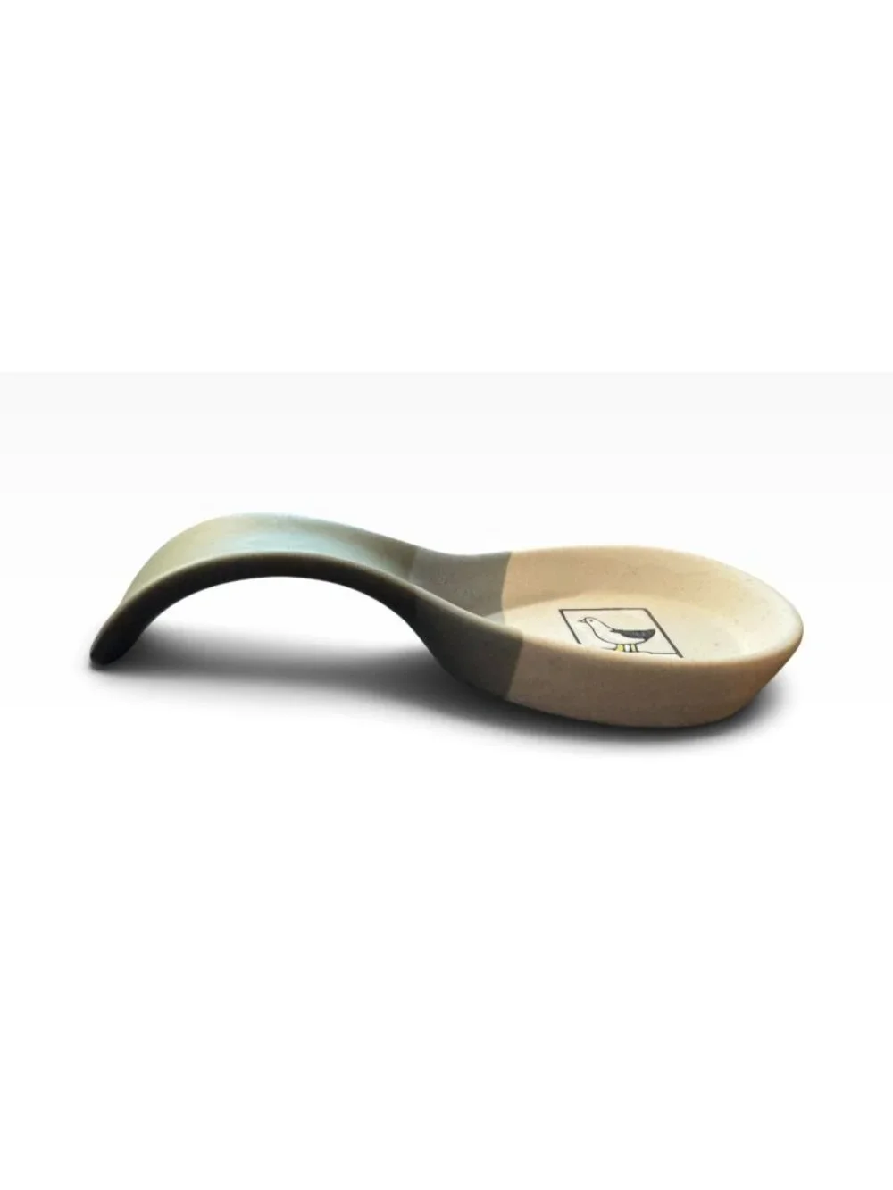 Bird Ceramic Spoon Rest With Bird Illustration Beige & Gray 6 Inches Long